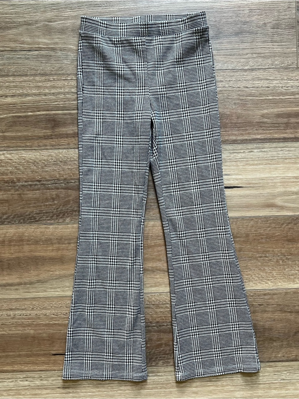 GAP Kids Black & White Glen Plaid Flare Pull on Pants girls size 12
